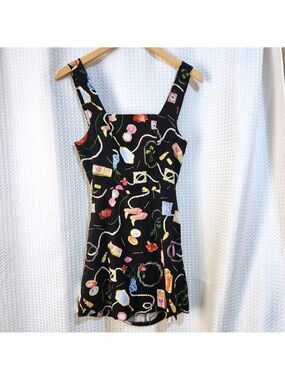 Monteau LA Floral Fit Flare Dress Small Open Back Cutout Summer Skater Mini